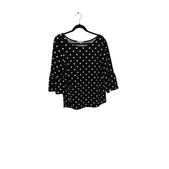 Green Envelope Los Angeles Blouse Size 1X Black/White Textured Bell Sleeve Boho - Picture 1 of 4